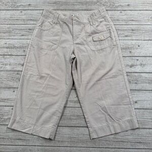 Lee Cargo Pants Women's 12 Petite Beige Pinstripe Cropped Capri Utility Trousers